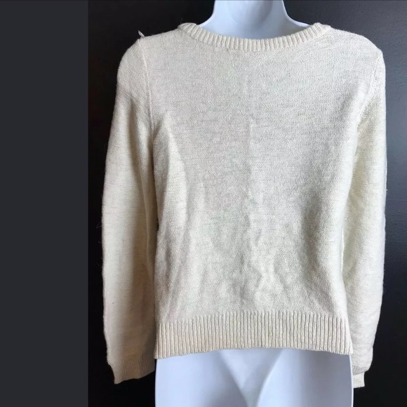 Anthropologie MOTH Bramble Fringe Sweater Ivory Pullover Knit Wool Alpaca Blends - Picture 6 of 11